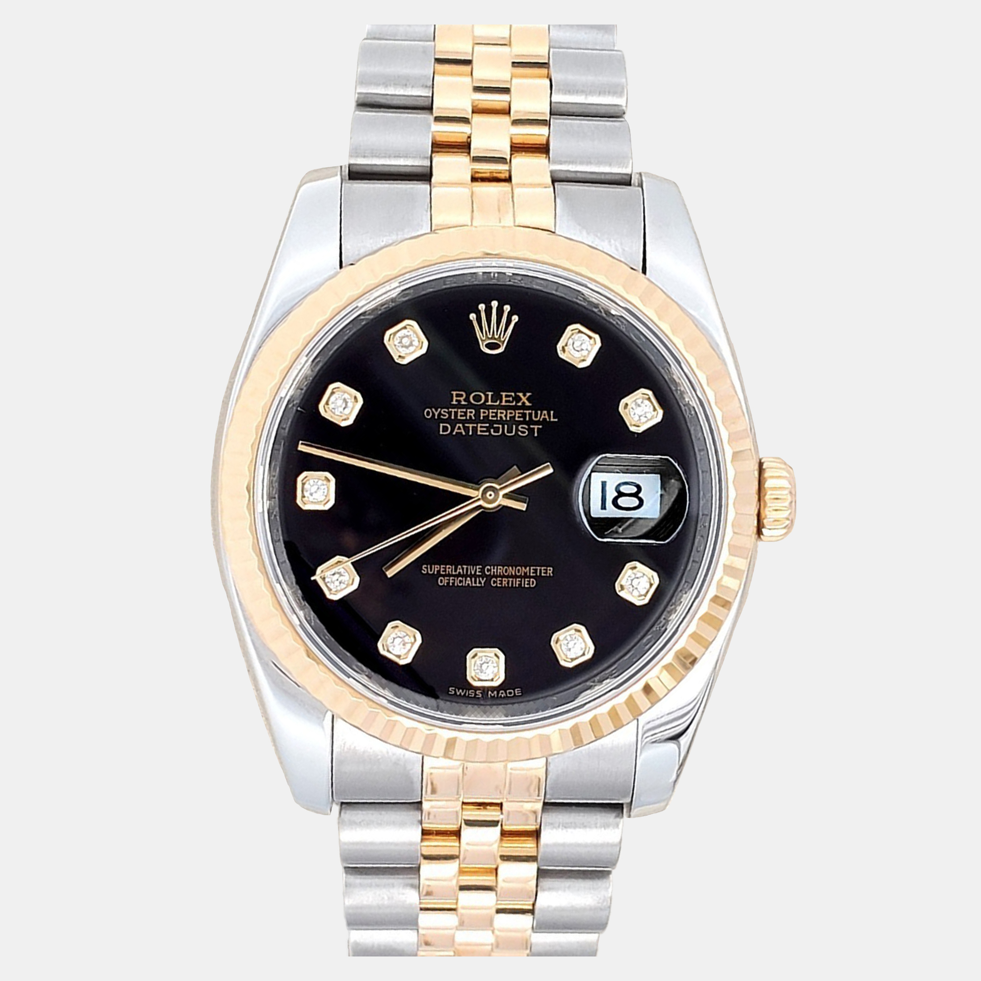 Rolex Datejust 116233 Automatic Black Diamond 18K Yellow Gold Stainless Steel Men's Wristwatch 36 mm 
Rolex Datejust 116233 Automatic Black Diamond 18K Yellow Gold Stainless Steel Men's Wristwatch 36 mm