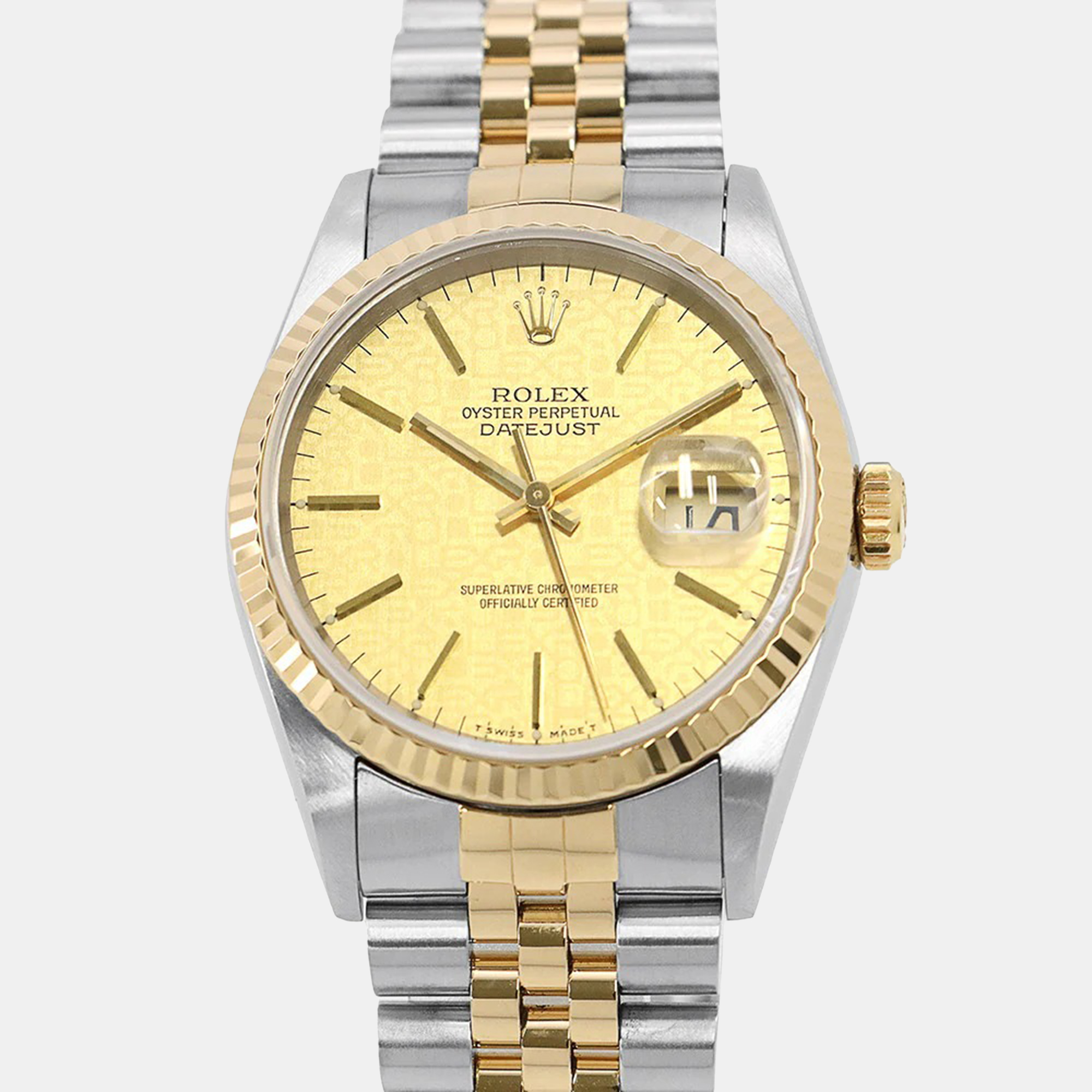 Rolex Datejust 16233 Automatic Champagne 18k Yellow Gold Stainless Steel Men's Wristwatch 36 mm
Rolex Datejust 16233 Automatic Champagne 18k Yellow Gold Stainless Steel Men's Wristwatch 36 mm