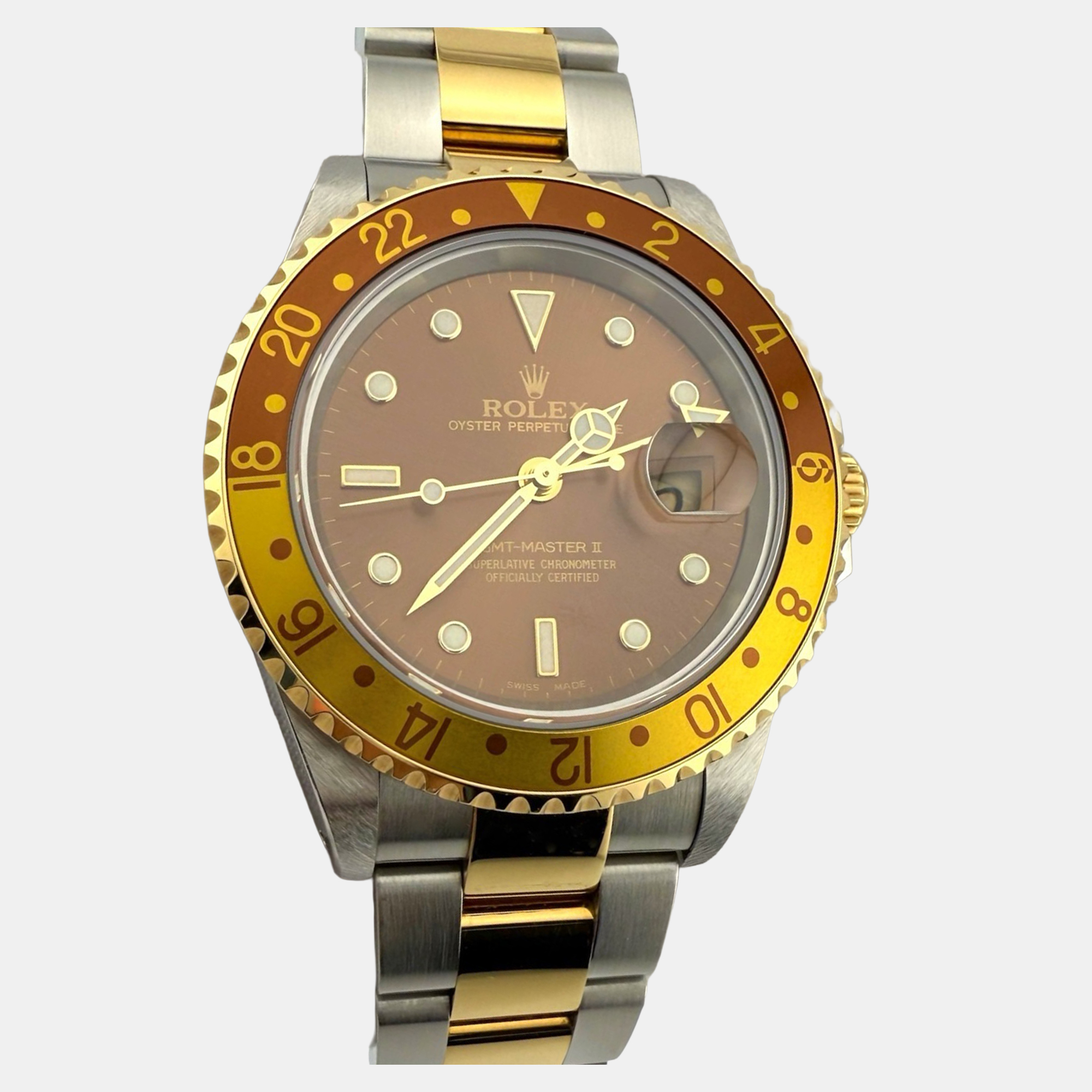 Rolex GMT Master II 16713 Automatic Root Beer 18K Yellow Gold & Stainless Steel Men's Wristwatch, Brown 
Rolex GMT Master II 16713 Automatic Root Beer 18K Yellow Gold & Stainless Steel Men's Wristwatch, Brown