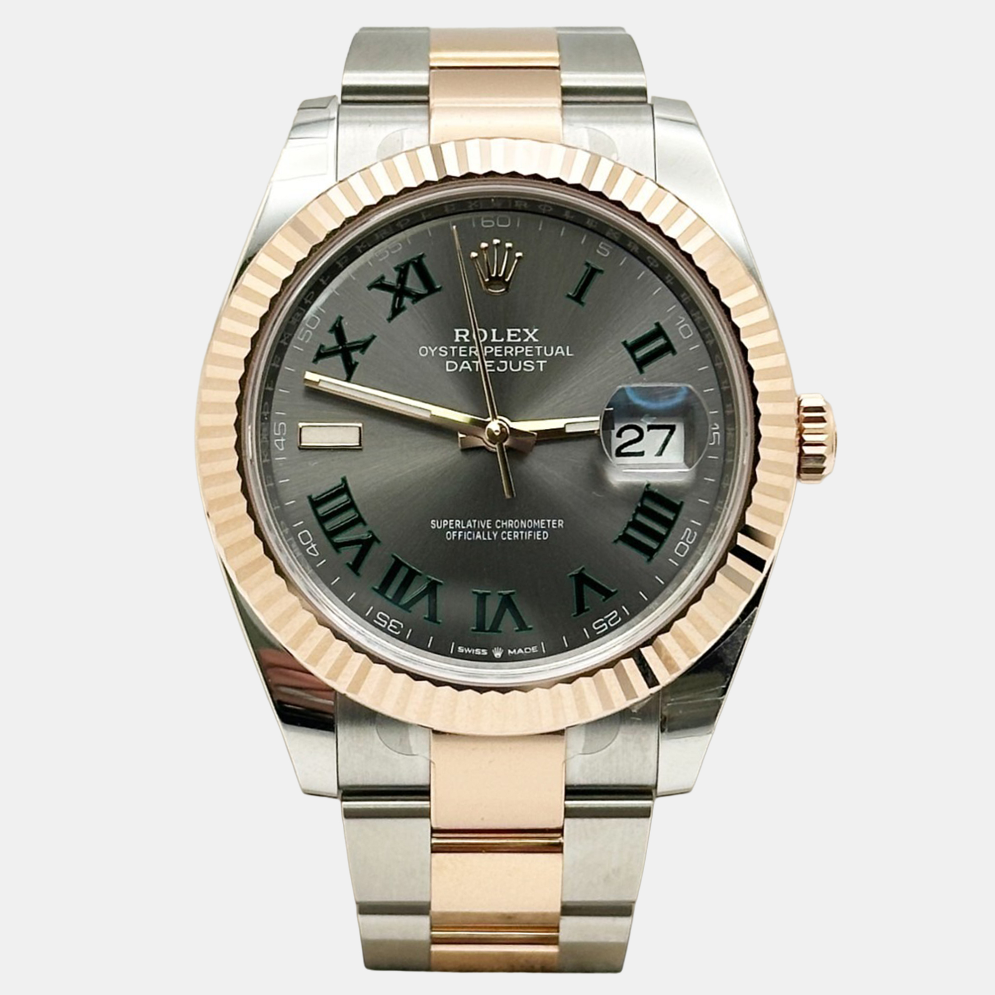 Rolex Datejust 126331 Automatic Slate Wimbledon 18K Rose Gold Stainless Steel Men's Wristwatch 41 mm, Grey
Rolex Datejust 126331 Automatic Slate Wimbledon 18K Rose Gold Stainless Steel Men's Wristwatch 41 mm, Grey