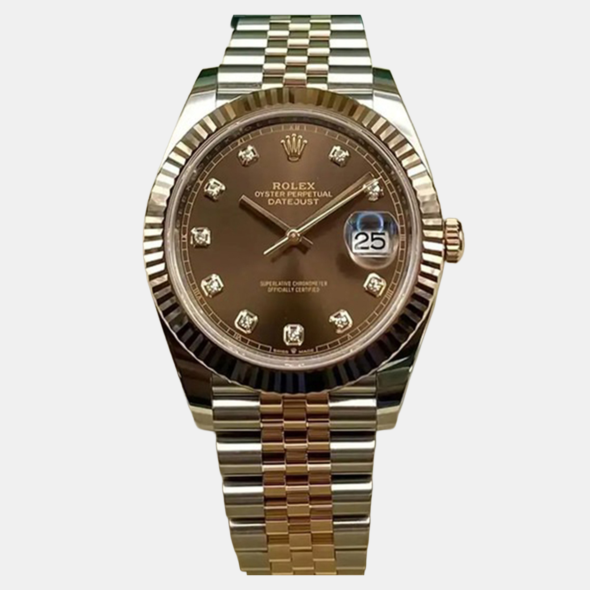 Rolex Datejust 126331 Automatic Chocolate Diamond Dial Stainless Steel 18k Rose Gold Men's Wristwatch 41 mm, Brown
Rolex Datejust 126331 Automatic Chocolate Diamond Dial Stainless Steel 18k Rose Gold Men's Wristwatch 41 mm, Brown