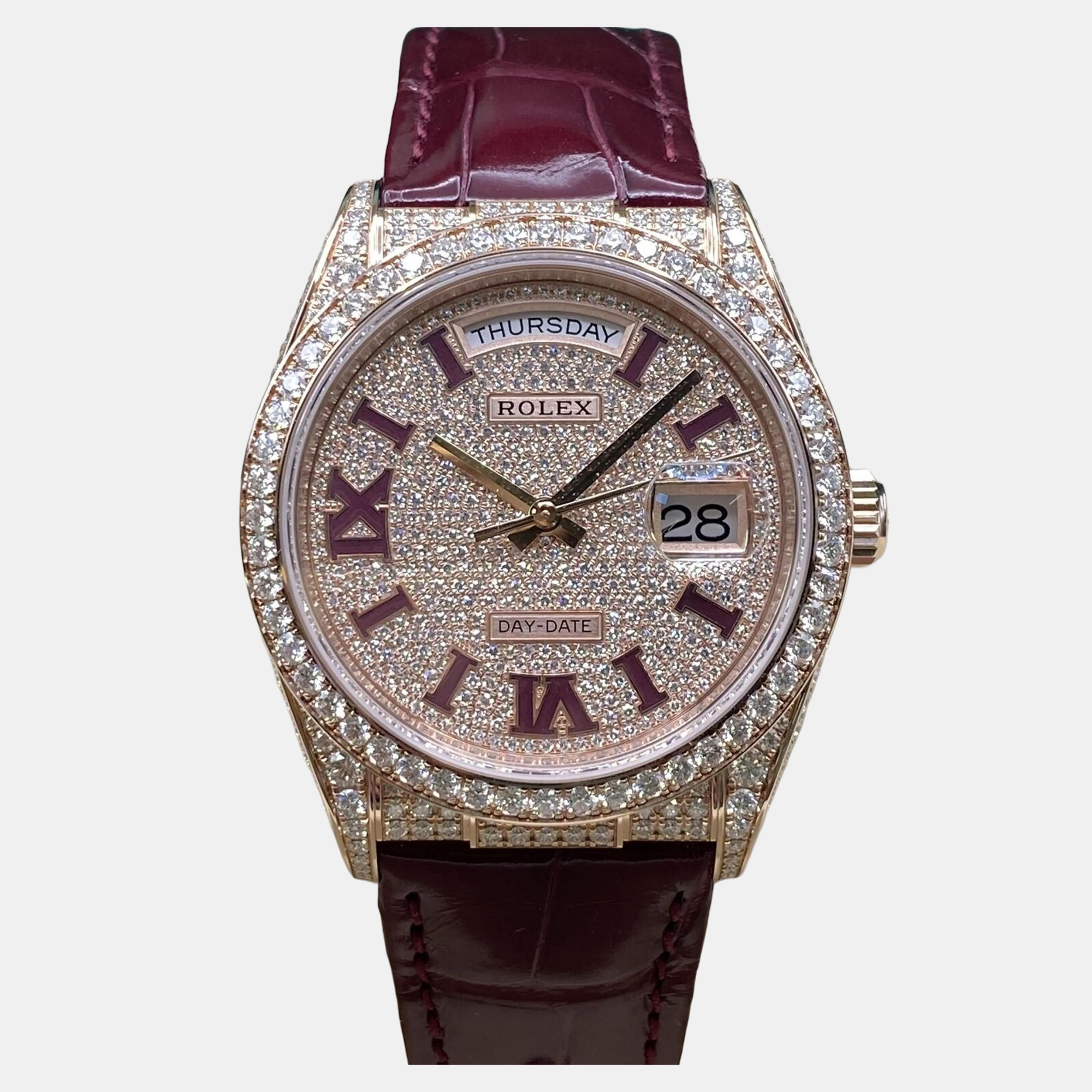 Rolex Day-Date 128155RBR Automatic Pave Diamond Dial Rose Gold Diamond Wristwatch
Rolex Day-Date 128155RBR Automatic Pave Diamond Dial Rose Gold Diamond Wristwatch