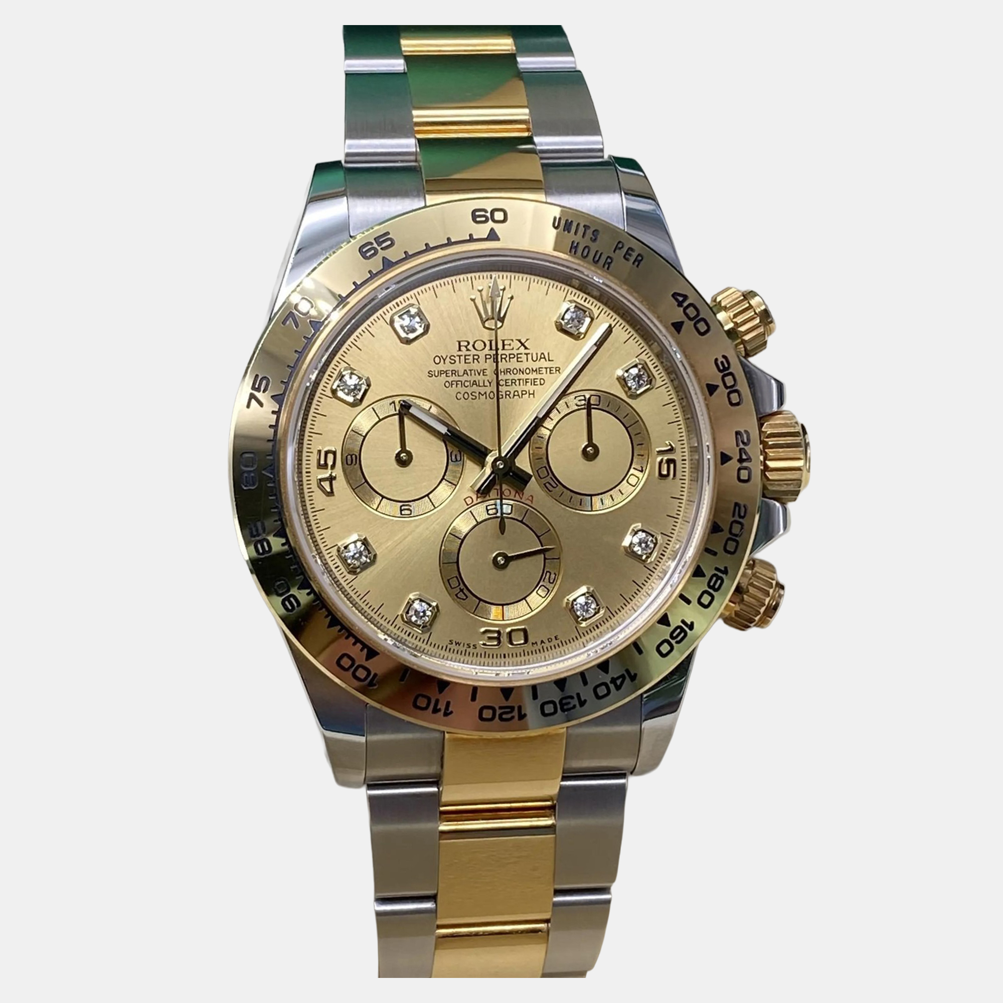 Rolex Cosmograph Daytona 116503 Automatic Chronograph Champagne Diamond Dial Stainless Steel Yellow Gold Men's Wristwatch
Rolex Cosmograph Daytona 116503 Automatic Chronograph Champagne Diamond Dial Stainless Steel Yellow Gold Men's Wristwatch