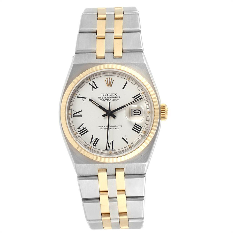 Rolex White 14K Yellow Gold And Stainless Steel Oysterquartz Datejust 17013 Men's Wristwatch 36 MM