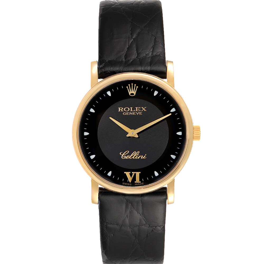 Rolex Black 18k Yellow Gold Cellini Classic 5115 Men's Wristwatch 32 MM