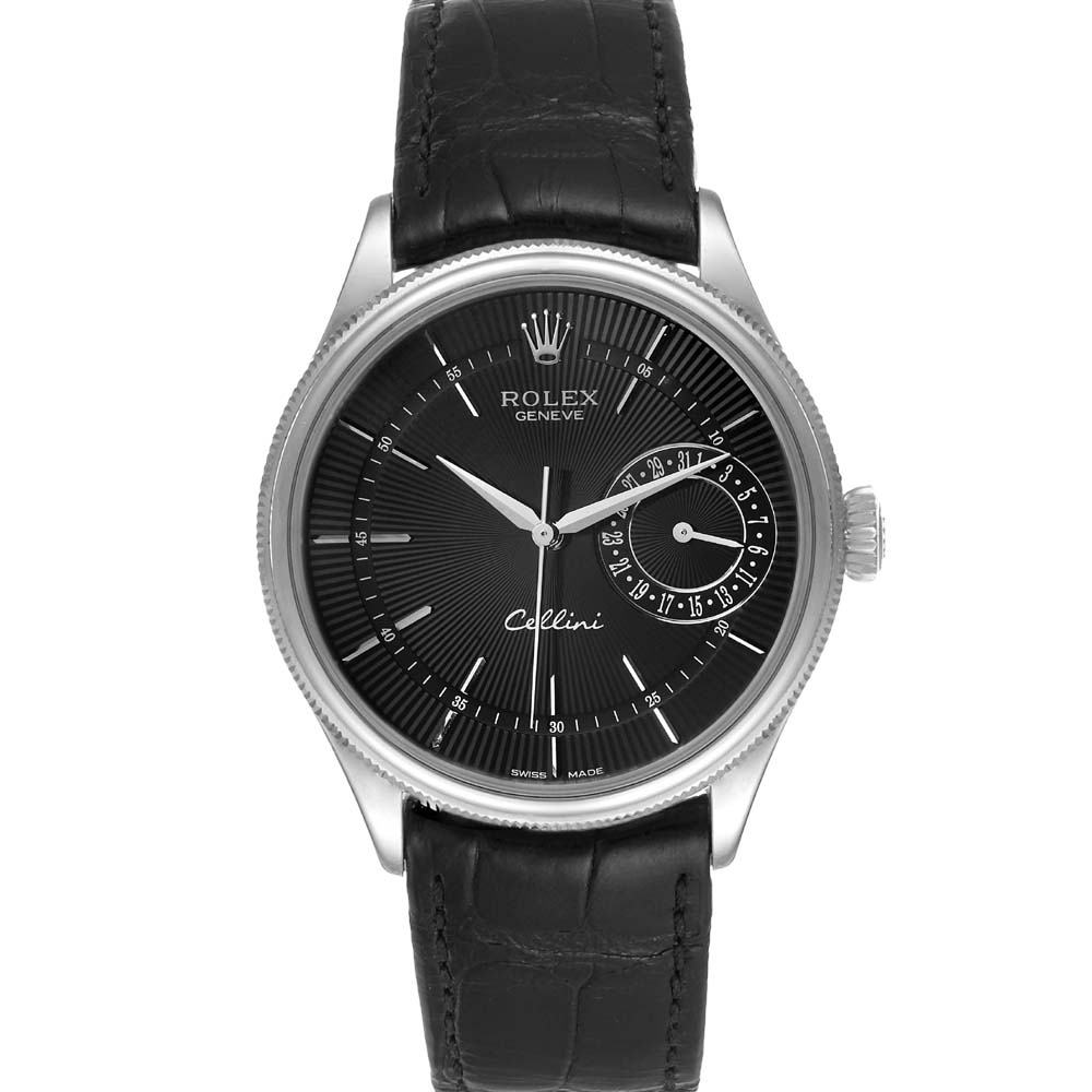 Rolex Black 18K White Gold Cellini Date Automatic 50519 Men's Wristwatch 39 MM