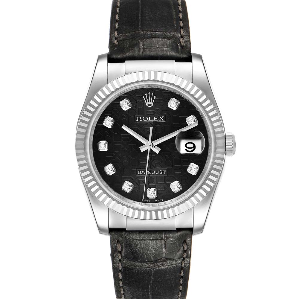 Rolex Black Diamonds 18k White Gold Datejust 116139 Men's Wristwatch 36 MM