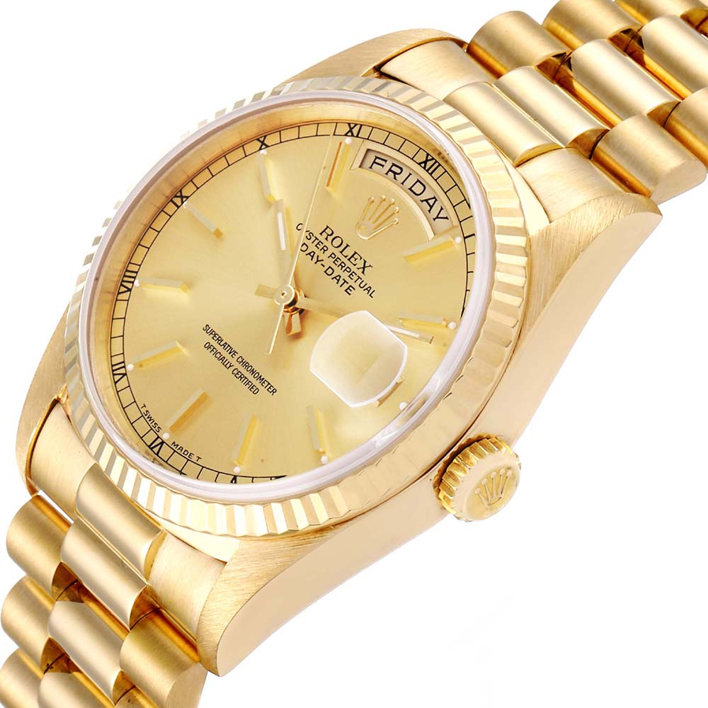 Rolex Champagne 18K Yellow Gold President Day Date 18238 Men's Wristwatch 36 MM
Rolex Champagne 18K Yellow Gold President Day Date 18238 Men's Wristwatch 36 MM