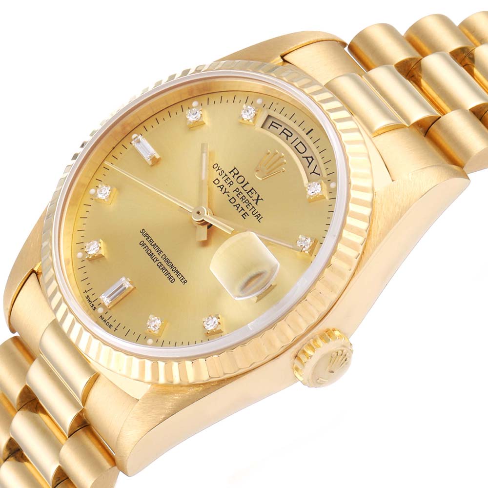 Rolex Champagne Diamonds 18K Yellow Gold President Day-Date 18238 Men's Wristwatch 36 MM
Rolex Champagne Diamonds 18K Yellow Gold President Day-Date 18238 Men's Wristwatch 36 MM