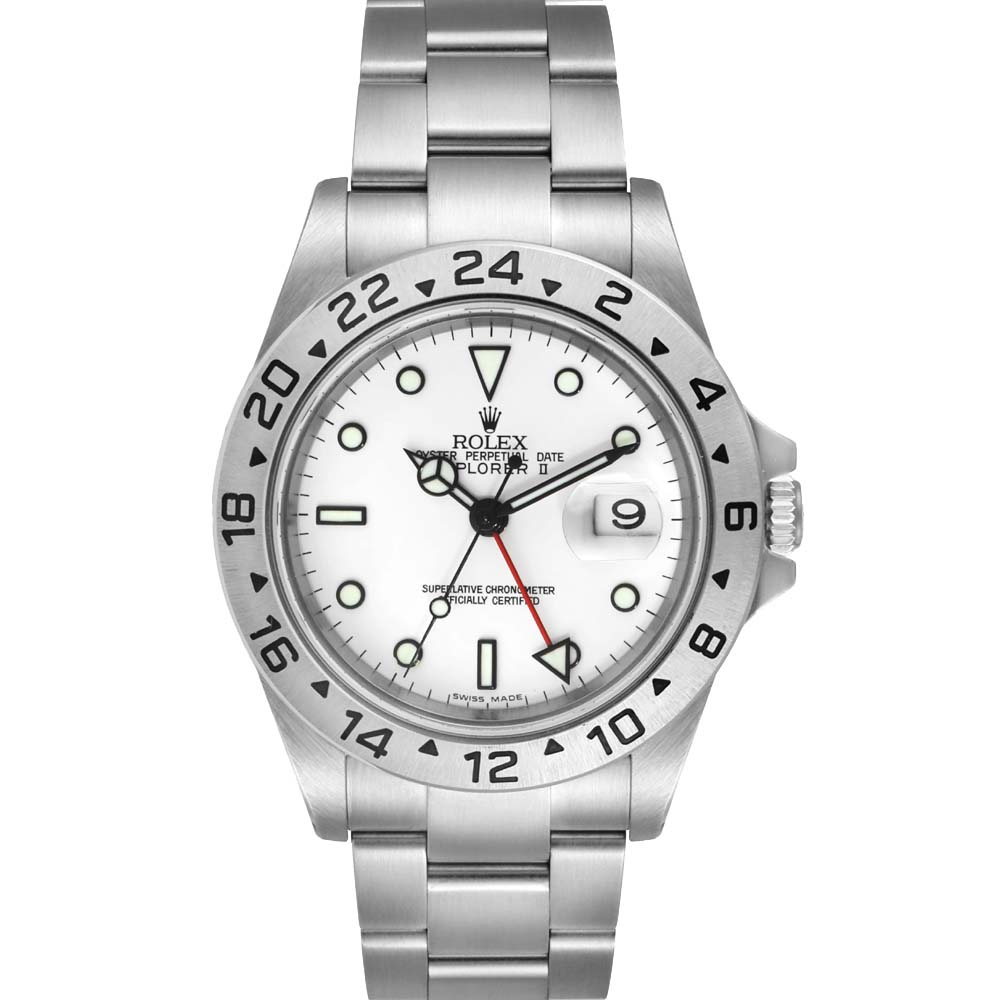 Rolex White Stainless Steel Explorer II Automatic 16570 Men's Wristwatch 40 MM