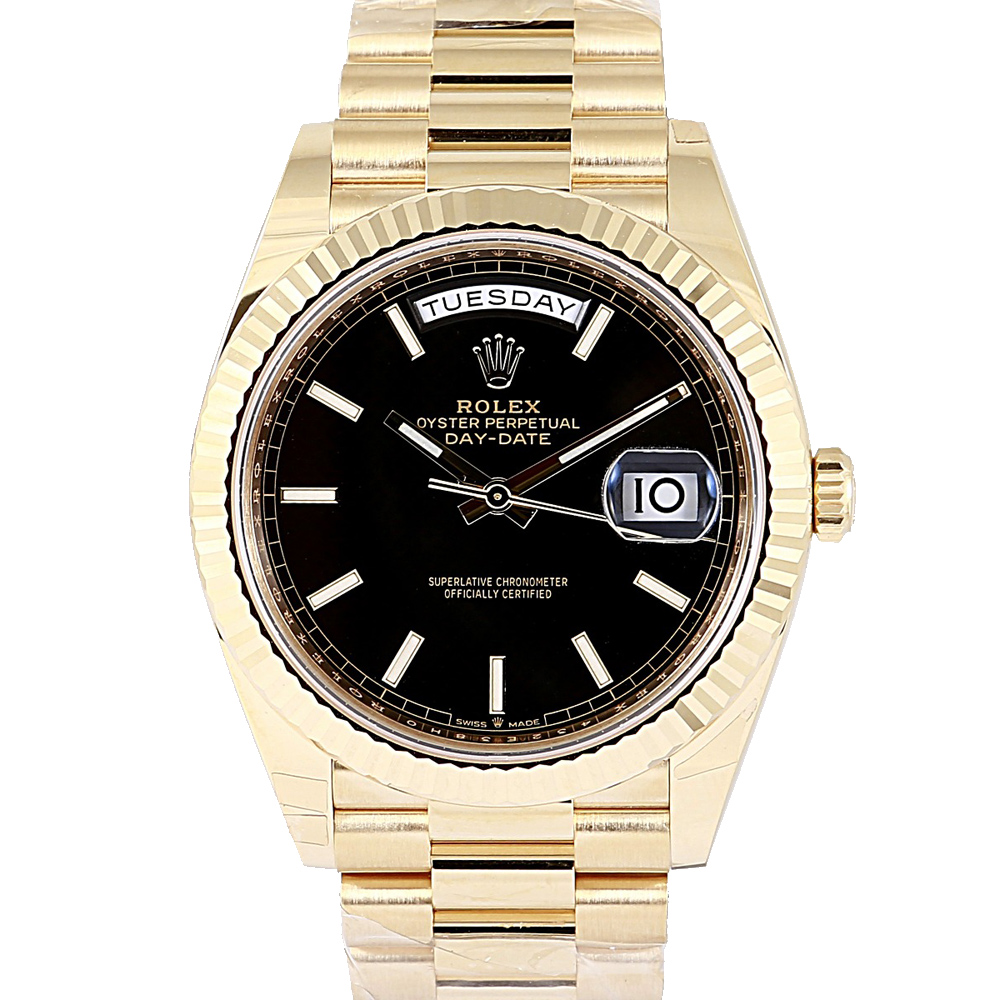 Rolex Black 18K Yellow Gold Day-Date Men's Wristwatch 40 MM