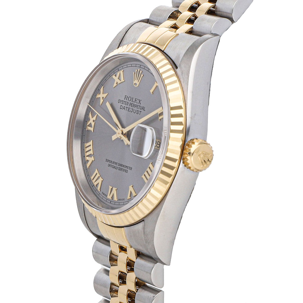 Rolex Grey 18k Yellow Gold And Stainless Steel Datejust 16233 Men's Wristwatch 36 MM
Rolex Grey 18k Yellow Gold And Stainless Steel Datejust 16233 Men's Wristwatch 36 MM