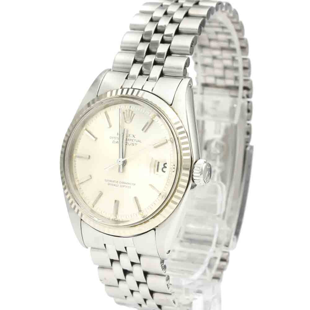 Rolex Silver 18K White Gold And Stainless Steel Datejust 1601 Vintage Men's Wristwatch 36 MM