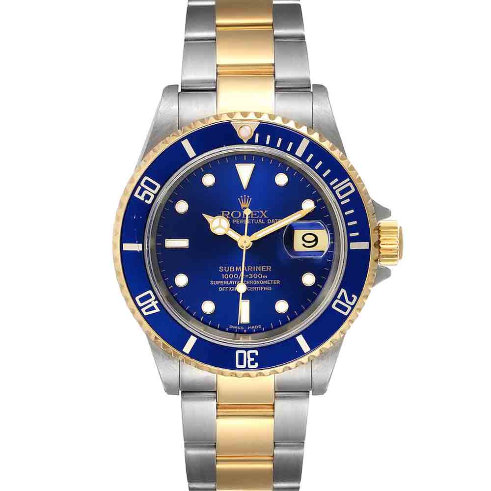 Rolex Blue 18K Yellow Gold And Stainless Steel Submariner 16613 Automatic Men's Wristwatch 40 MM