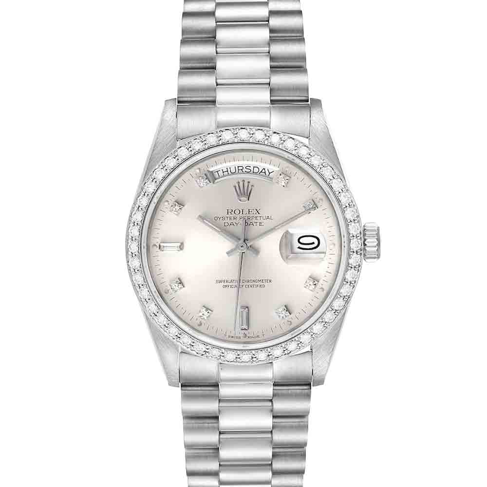 Rolex Diamonds 18K White Gold President Day-Date 18049 Men's Wristwatch 36 MM