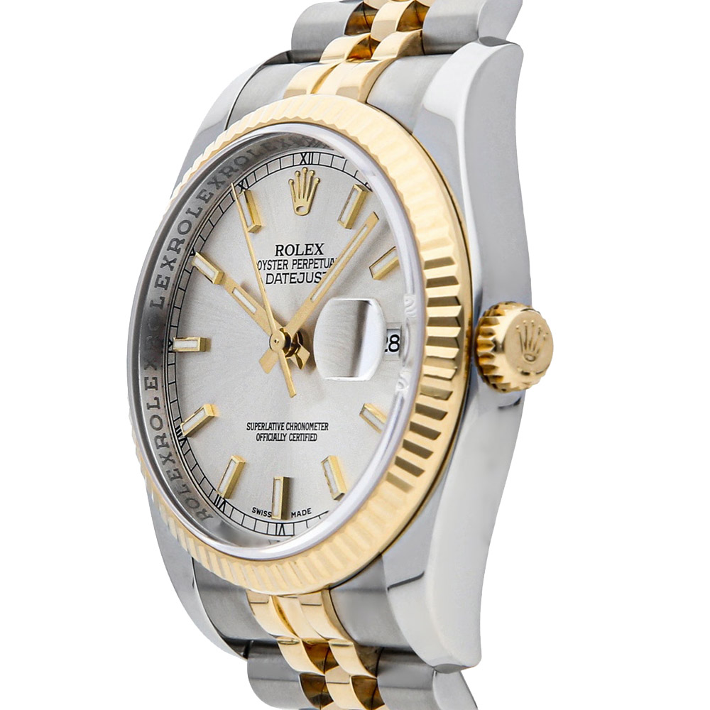 Rolex Silver 18K Yellow Gold And Stainless Steel Datejust 116233 Men's Wristwatch 36 MM
Rolex Silver 18K Yellow Gold And Stainless Steel Datejust 116233 Men's Wristwatch 36 MM