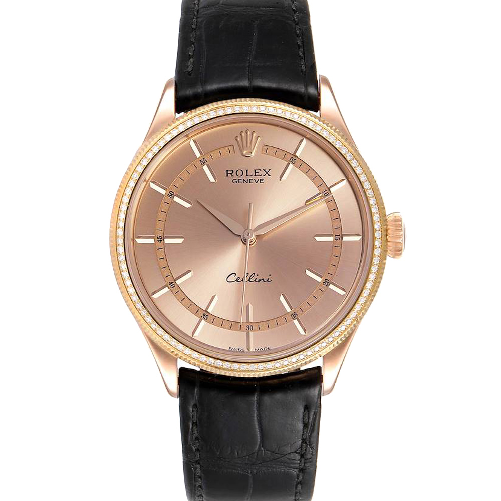 Rolex Pink Diamond 18K Rose Gold Cellini Automatic 50705 Men's Wristwatch 39 MM
