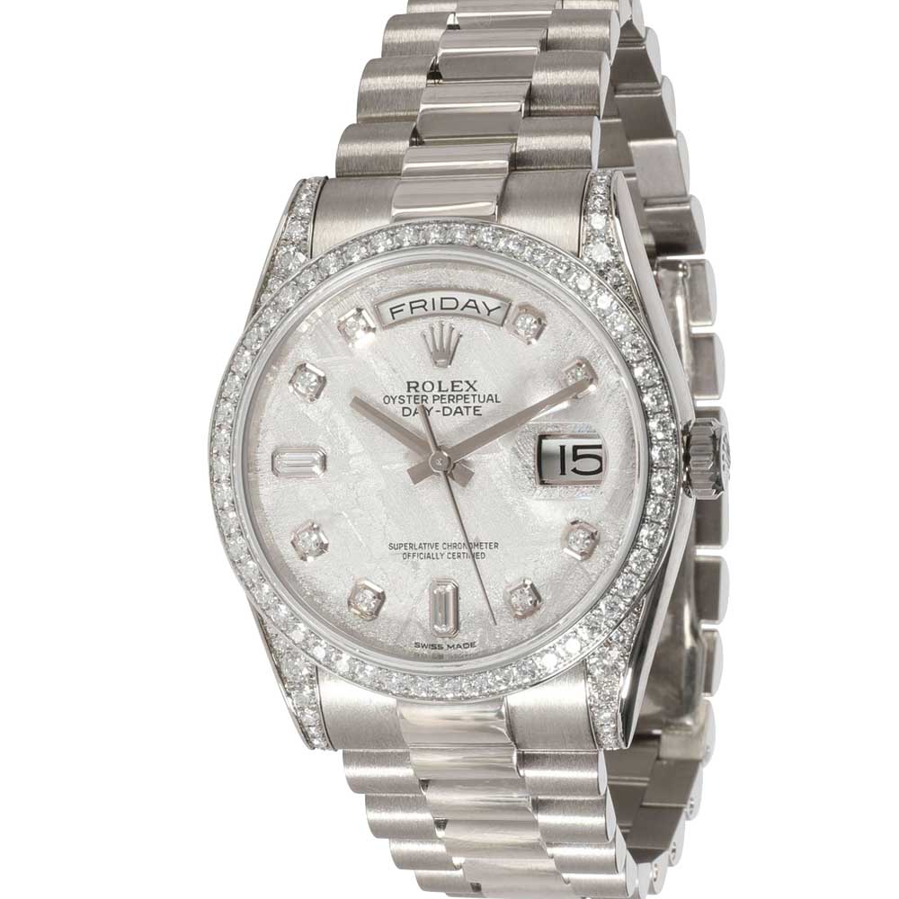 Rolex Grey Diamonds 18K White Gold Day-Date 118389 Men's Wristwatch 36 MM