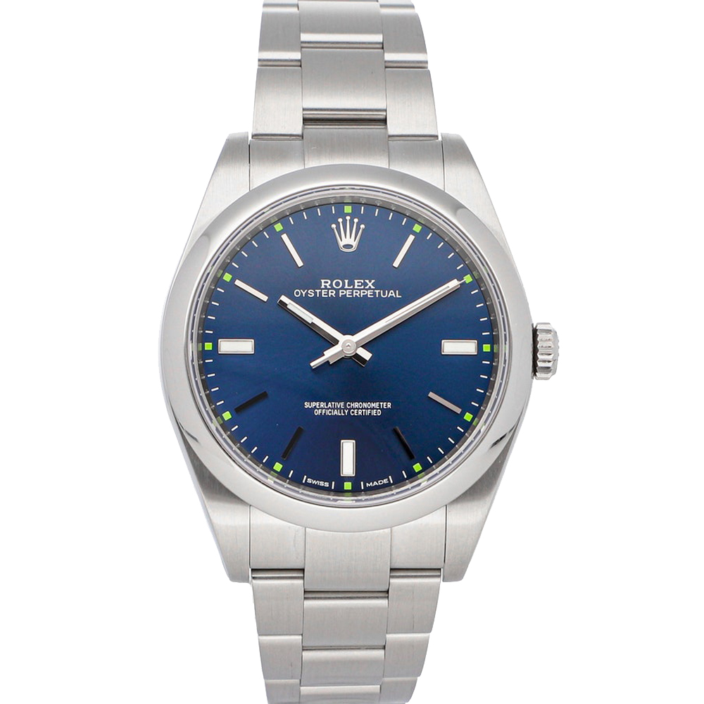 Rolex Blue Stainless Steel Oyster Perpetual 114300 Men's Wristwatch 39 MM