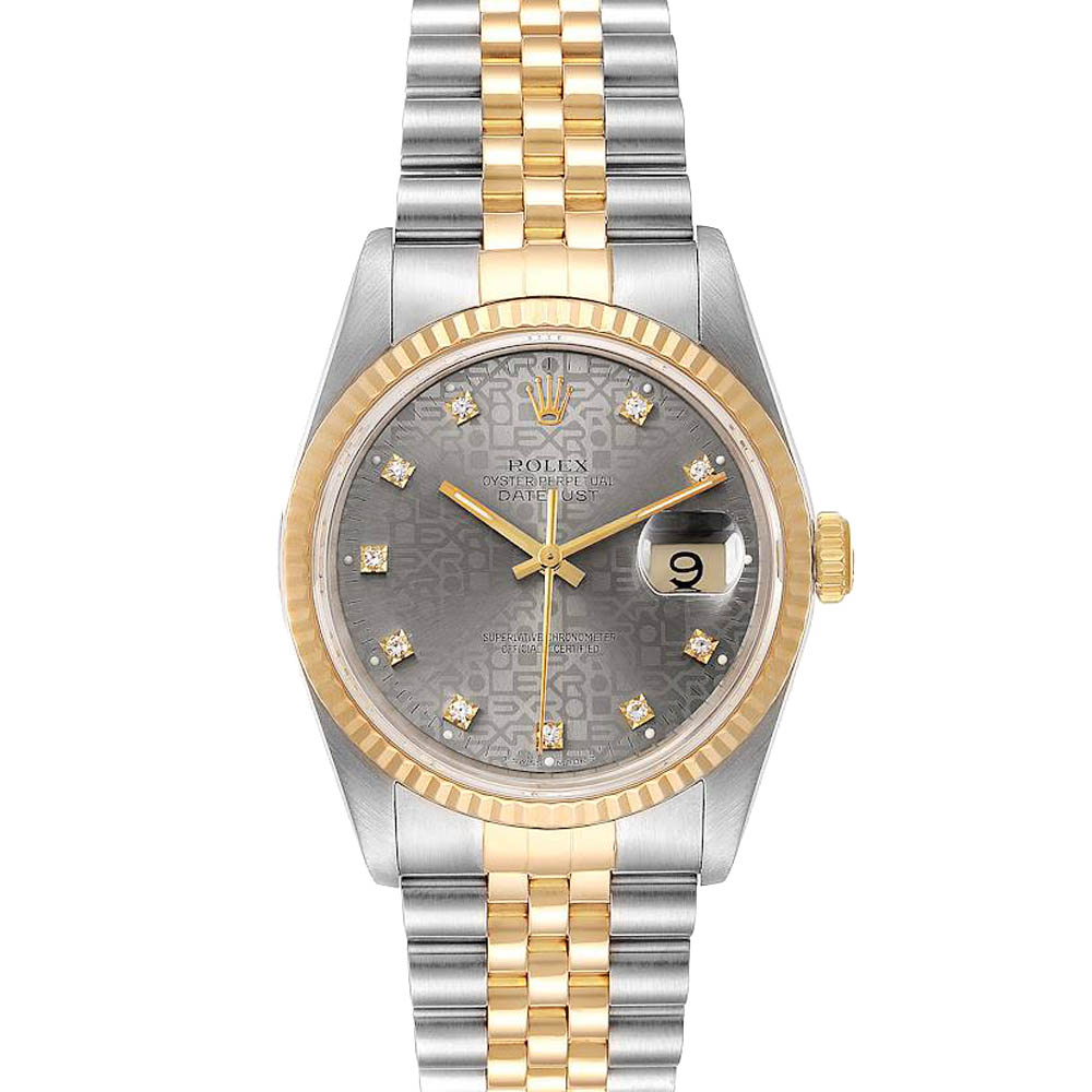 Rolex Grey Diamonds 18K Yellow Gold And Stainless Steel Datejust 16233 Men's Wristwatch 36 MM