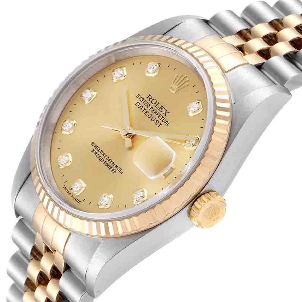 Rolex Champagne Diamonds 18K Yellow Gold And Stainless Steel Datejust 16233 Men's Wristwatch 36 MM
Rolex Champagne Diamonds 18K Yellow Gold And Stainless Steel Datejust 16233 Men's Wristwatch 36 MM