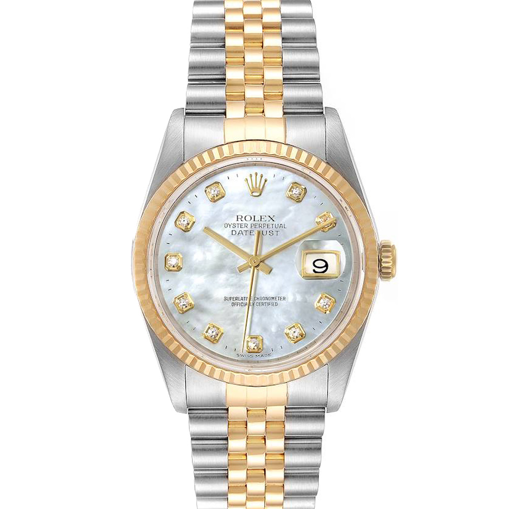 Rolex MOP Diamonds 18K Yellow Gold And Stainless Steel Datejust 16233 Men's Wristwatch 36 MM