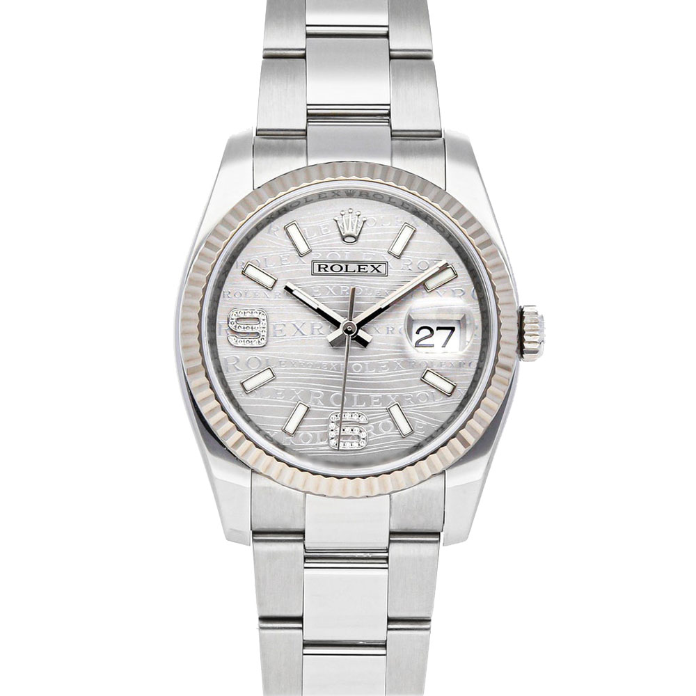 Rolex Grey Diamonds 18K White Gold And Stainless Steel Datejust 116234 Men's Wristwatch 36 MM