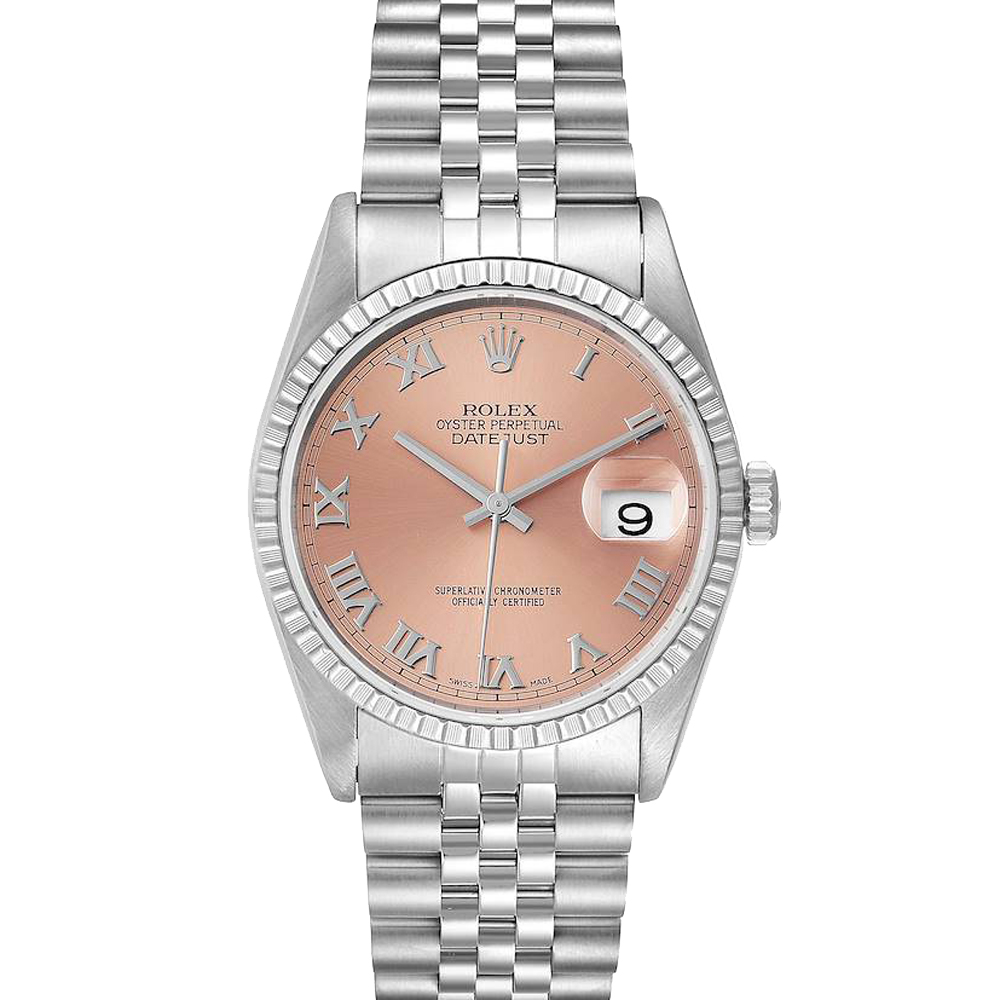 Rolex Salmon Stainless Steel Datejust 16220 Men's Wristwatch 36 MM