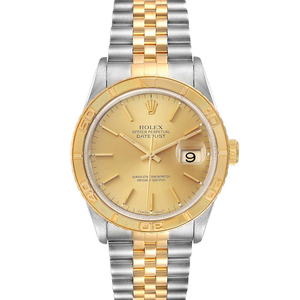 Rolex Champagne 18K Yellow Gold And Stainless Steel Datejust Turnograph 16263 Men's Wristwatch 36 MM