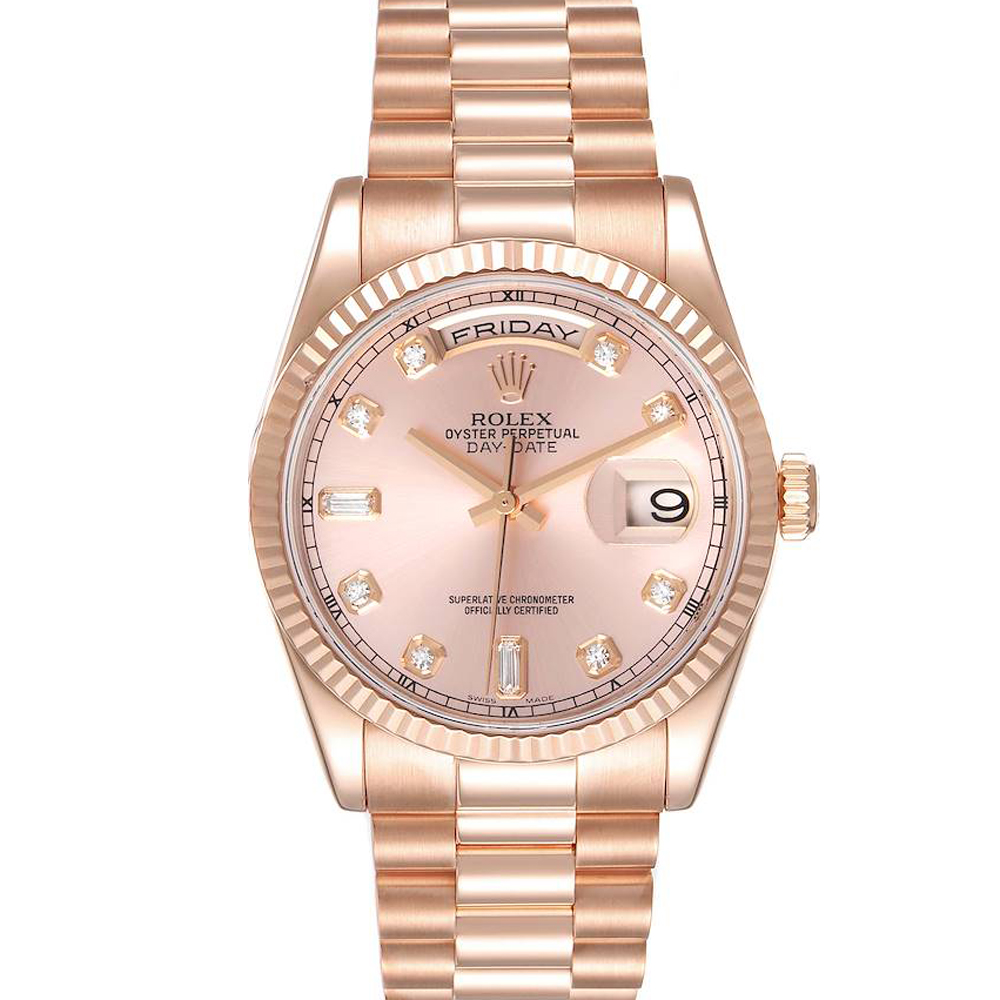 Rolex Salmon Diamonds 18K Rose Gold President Day Date 118235 Men's Wristwatch 36 MM