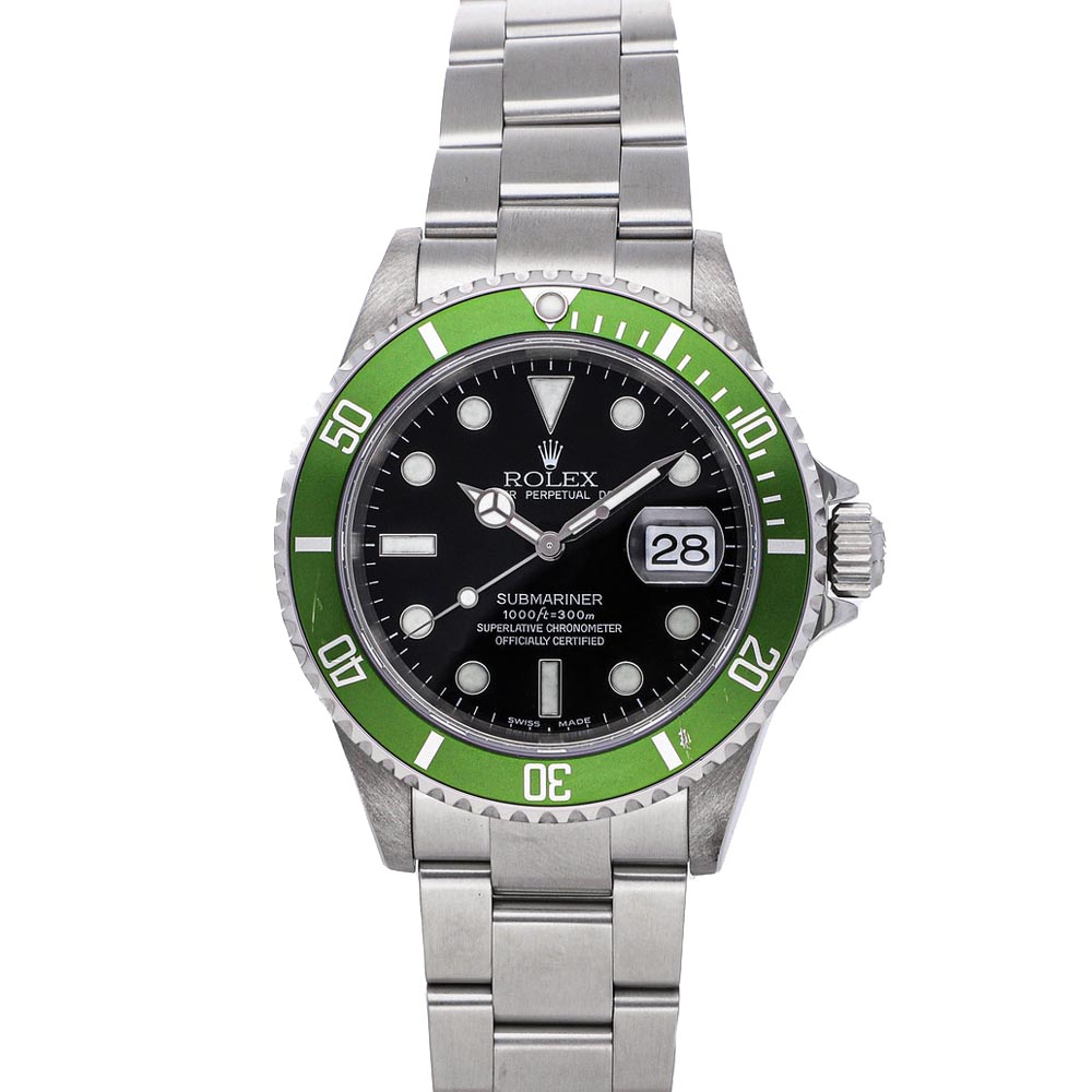 Rolex Black Stainless Steel Submariner Date Kermit 16610LV Men's Wristwatch 40 MM