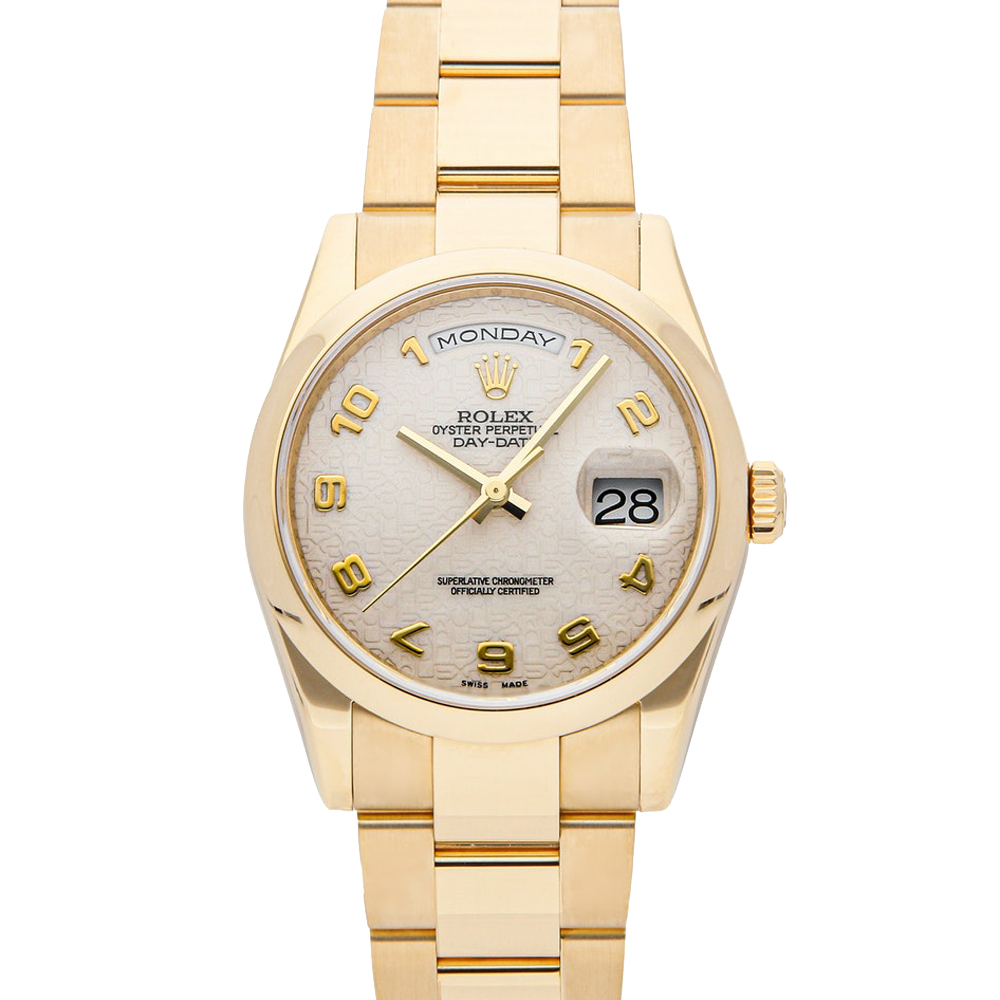 Rolex Ivory 18k Yellow Gold Day-Date 118208 Men's Wristwatch 36 MM