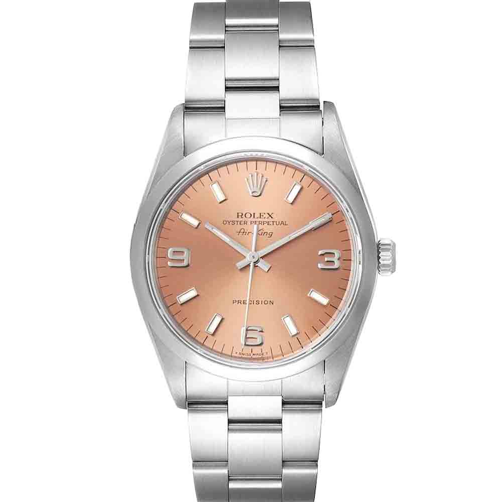 Rolex Salmon Stainless Steel Air King 14000 Men's Wristwatch 34 MM