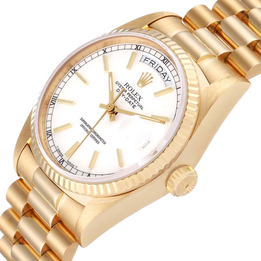 Rolex White 18k Yellow Gold President Day-Date 18038 Men's Wristwatch 36 MM
Rolex White 18k Yellow Gold President Day-Date 18038 Men's Wristwatch 36 MM