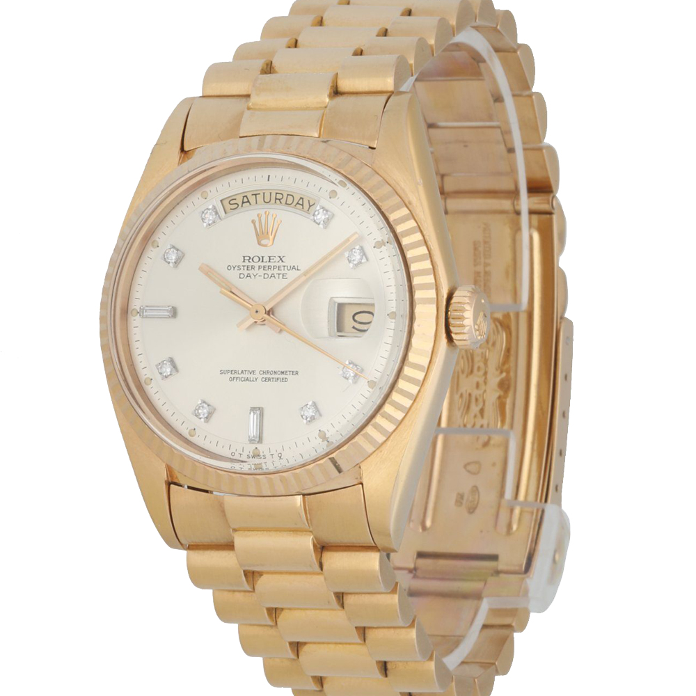 Rolex Champagne Diamonds 18K Rose Gold Day Date President 1803 Men's Wristwatch 36 MM
Rolex Champagne Diamonds 18K Rose Gold Day Date President 1803 Men's Wristwatch 36 MM
