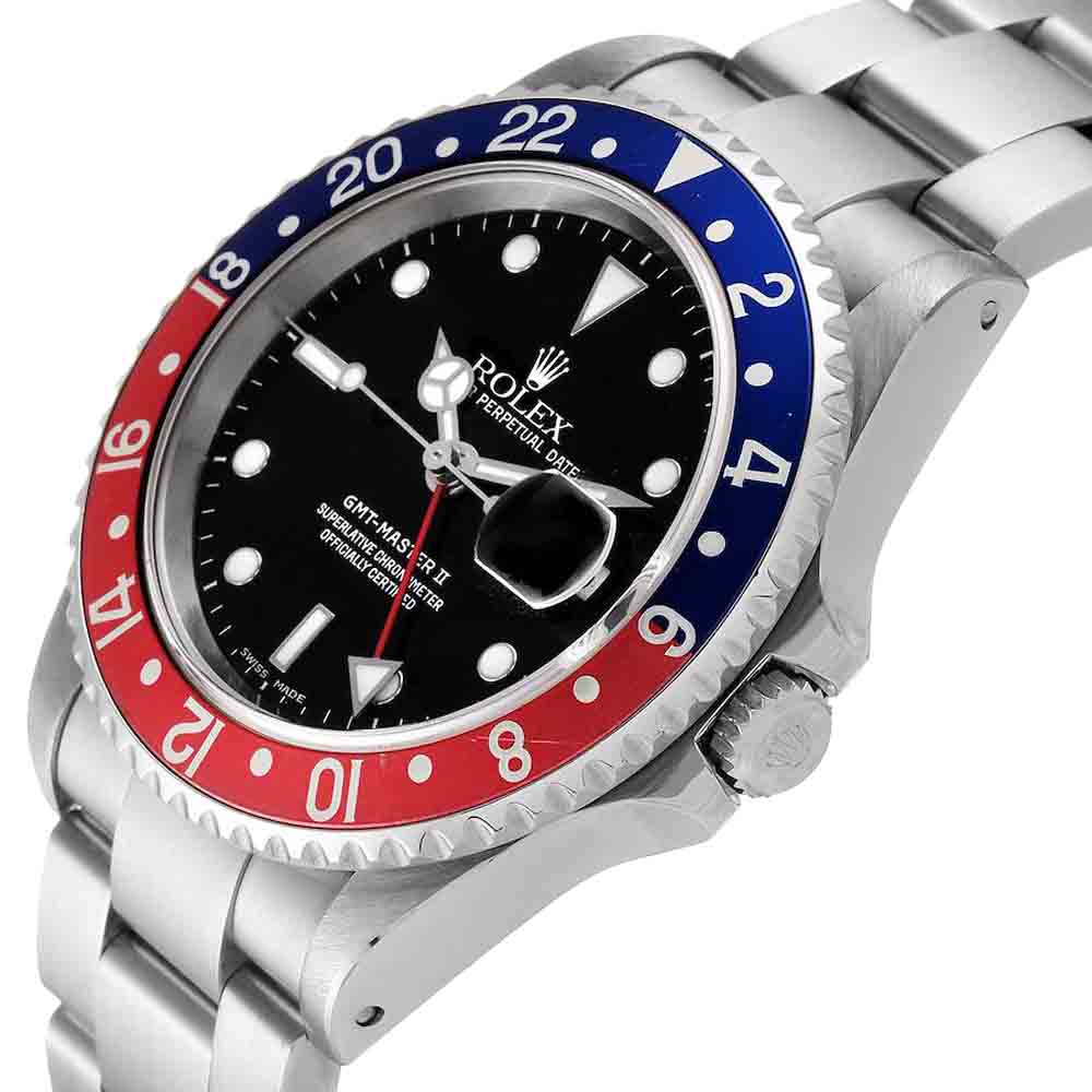 Rolex Black Stainless Steel GMT Master II Pepsi 16710 Men's Wristwatch 40 MM
Rolex Black Stainless Steel GMT Master II Pepsi 16710 Men's Wristwatch 40 MM