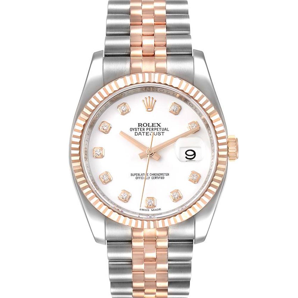 Rolex White Diamonds 18K Rose Gold Datejust 116231 Men's Wristwatch 36 MM