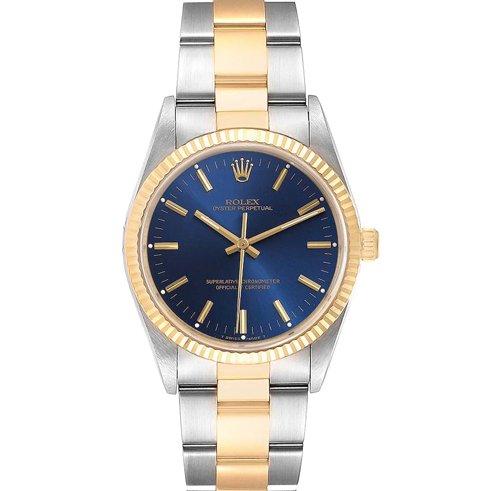 Rolex Blue 18K Yellow Gold And Stainless Steel Oyster Perpetual Vintage 14233 Men's Wristwatch 34 MM