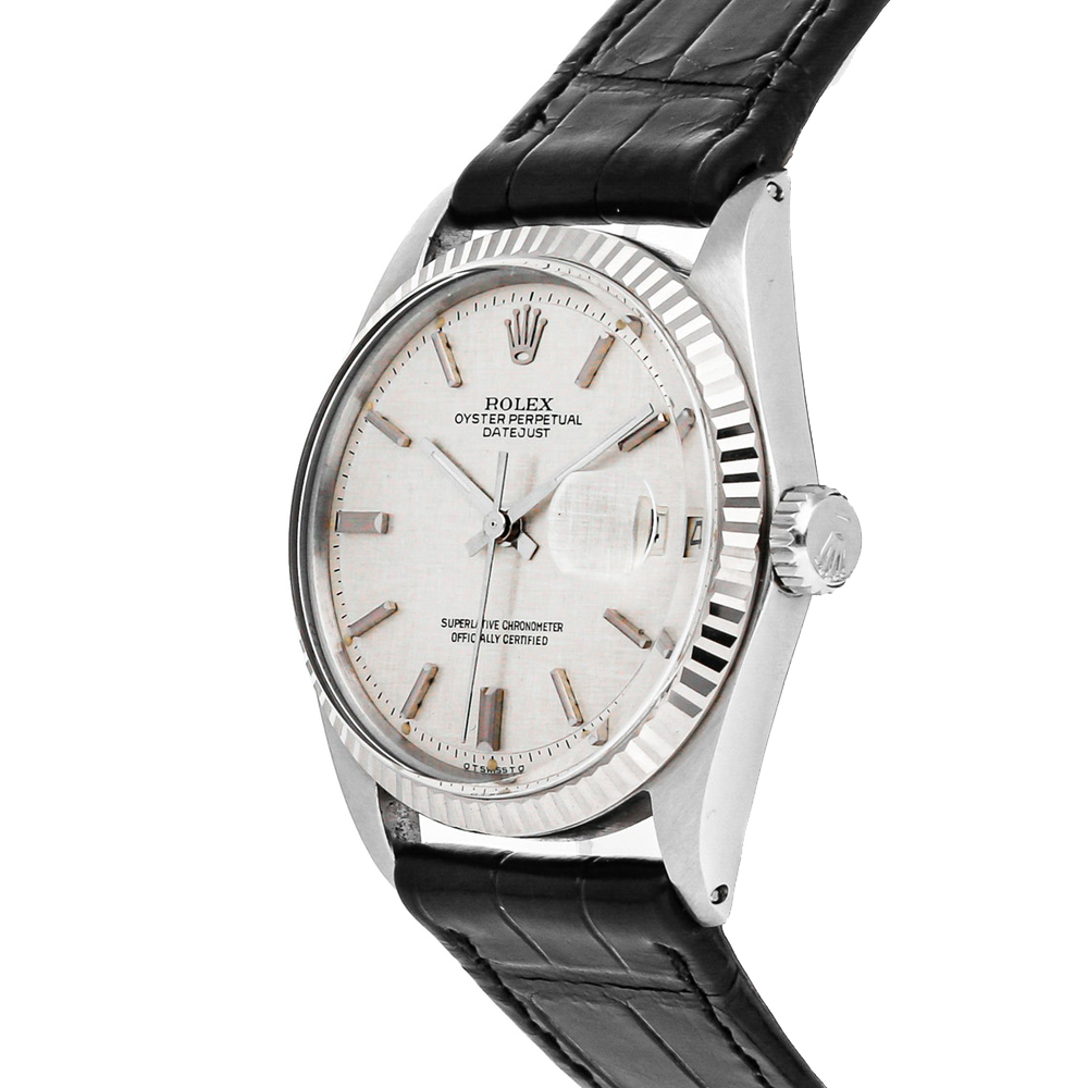 Rolex Silver 18K White Gold And Stainless Steel Datejust 1601 Men's Wristwatch 36 MM
Rolex Silver 18K White Gold And Stainless Steel Datejust 1601 Men's Wristwatch 36 MM