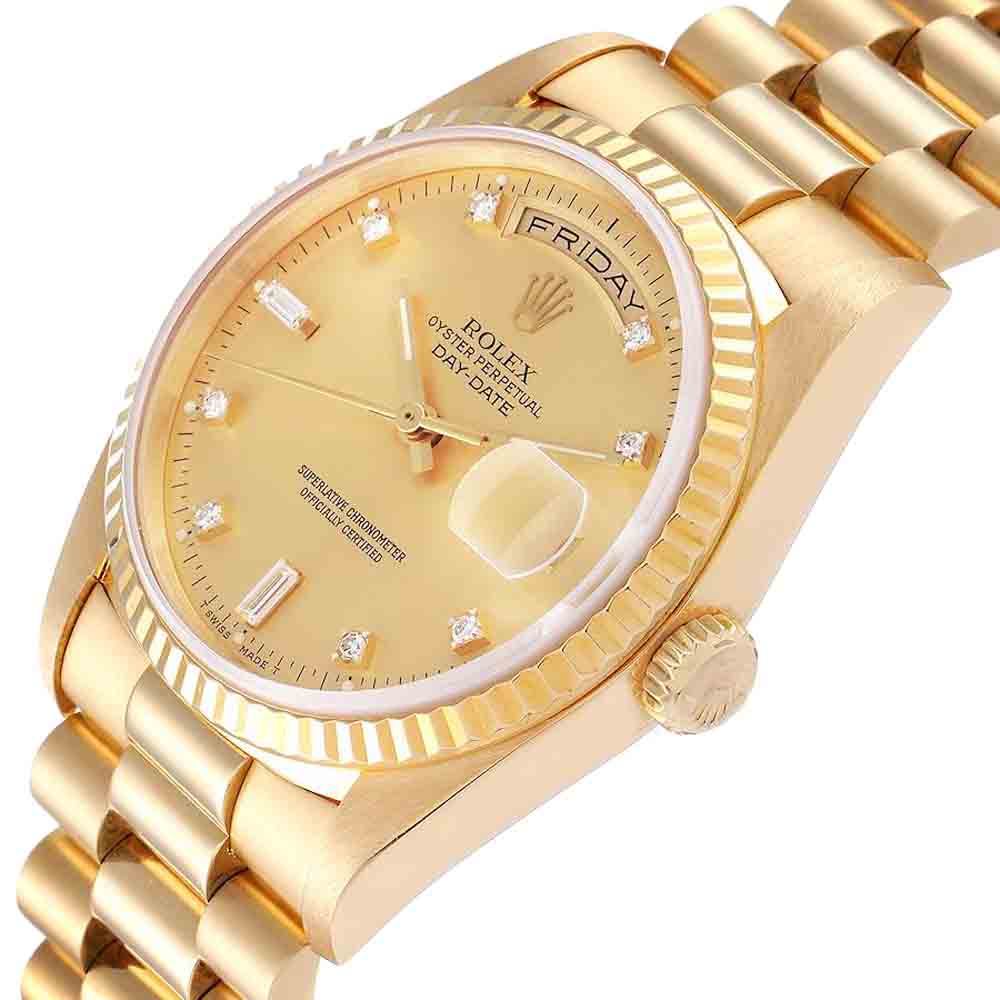 Rolex Champagne Diamonds 18K Yellow Gold President Day-Date 18238 Men's Wristwatch 36 MM
Rolex Champagne Diamonds 18K Yellow Gold President Day-Date 18238 Men's Wristwatch 36 MM
