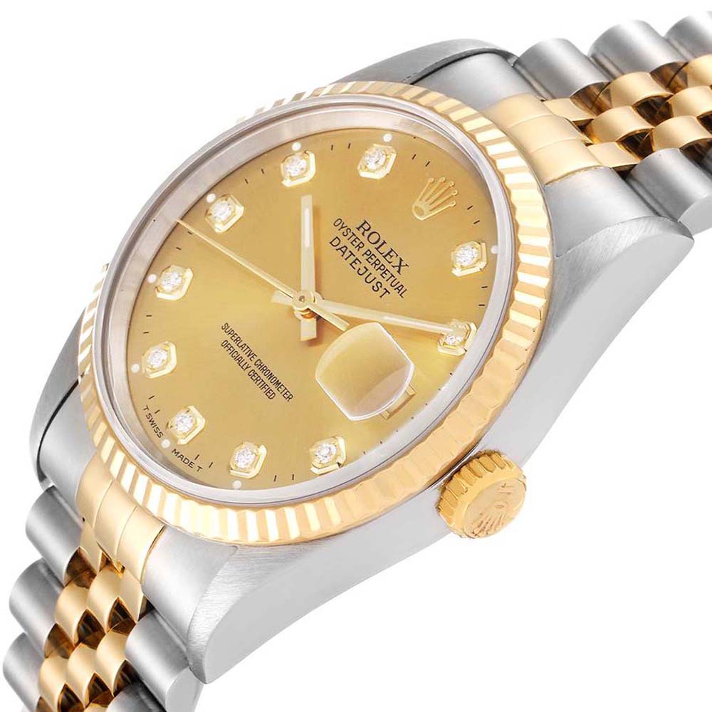 Rolex Champagne Diamonds 18K Yellow Gold And Stainless Steel Datejust 16233 Men's Wristwatch 36 MM
Rolex Champagne Diamonds 18K Yellow Gold And Stainless Steel Datejust 16233 Men's Wristwatch 36 MM