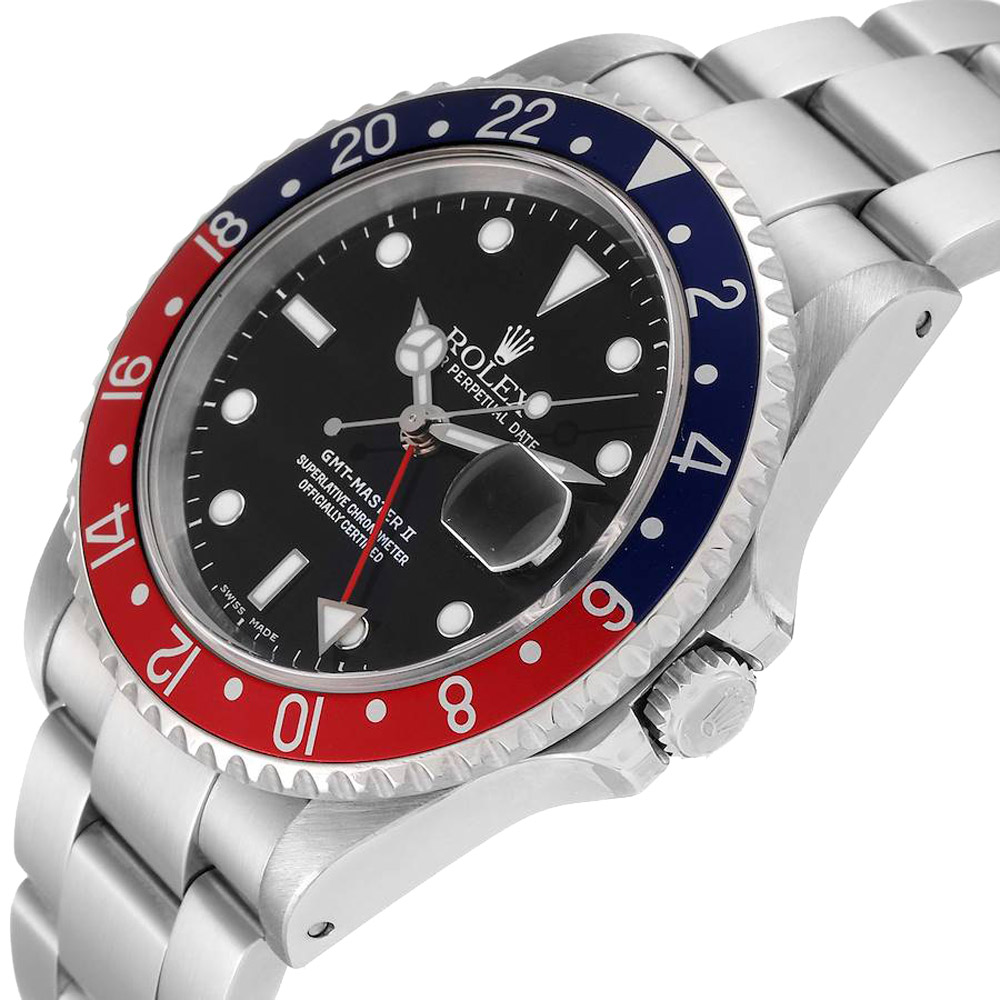 Rolex Black Stainless Steel GMT Master II Pepsi 16710 Men's Wristwatch 40 MM
Rolex Black Stainless Steel GMT Master II Pepsi 16710 Men's Wristwatch 40 MM