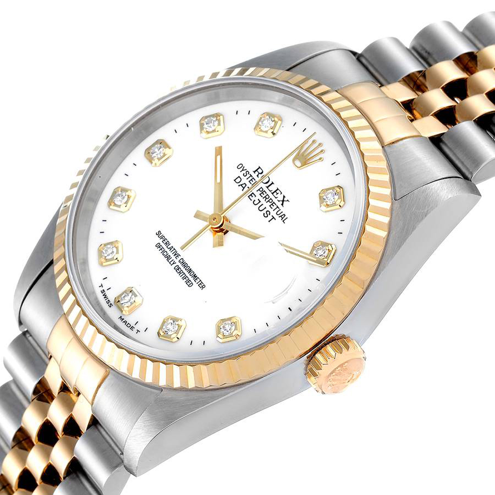 Rolex White Diamonds 18K Yellow Gold And Stainelss Steel Datejust 16233 Men's Wristwatch 36 MM
Rolex White Diamonds 18K Yellow Gold And Stainelss Steel Datejust 16233 Men's Wristwatch 36 MM