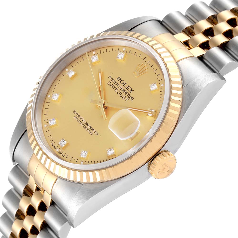Rolex Champagne Diamonds 18K Yellow Gold And Stainless Steel Datejust 16233 Men's Wristwatch 36 MM
Rolex Champagne Diamonds 18K Yellow Gold And Stainless Steel Datejust 16233 Men's Wristwatch 36 MM