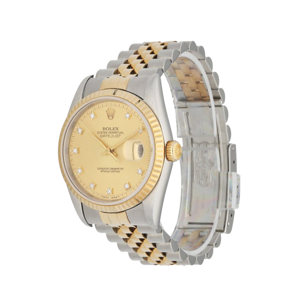 Rolex Champagne Diamonds 18K Yellow Gold And Stainless Steel Datejust 16233 Men's Wristwatch 36 MM
Rolex Champagne Diamonds 18K Yellow Gold And Stainless Steel Datejust 16233 Men's Wristwatch 36 MM