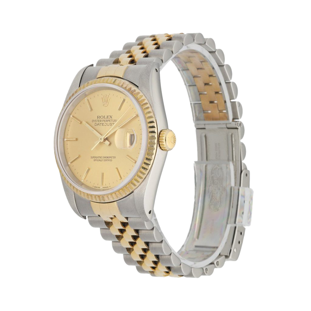 Rolex Champagne 18K Yellow Gold And Stainless Steel Datejust 16233 Men's Wristwatch 36 MM
Rolex Champagne 18K Yellow Gold And Stainless Steel Datejust 16233 Men's Wristwatch 36 MM