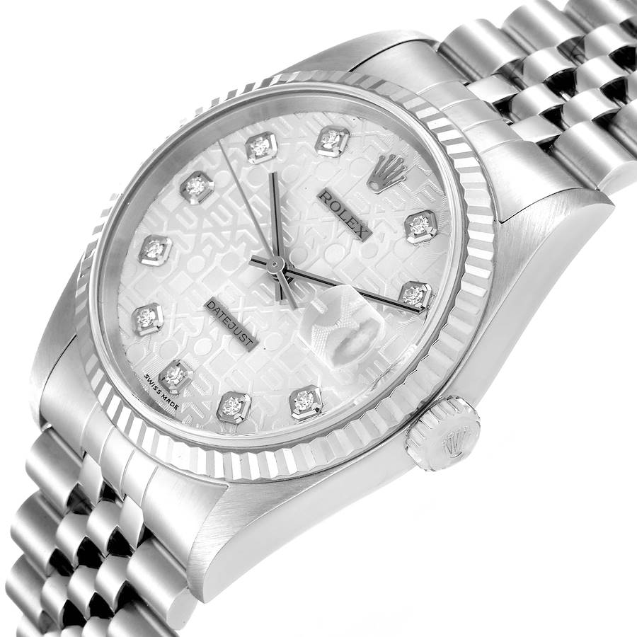 Rolex Silver Diamonds Stainless Steel Datejust 16234 Men's Wristwatch 36 MM
Rolex Silver Diamonds Stainless Steel Datejust 16234 Men's Wristwatch 36 MM
