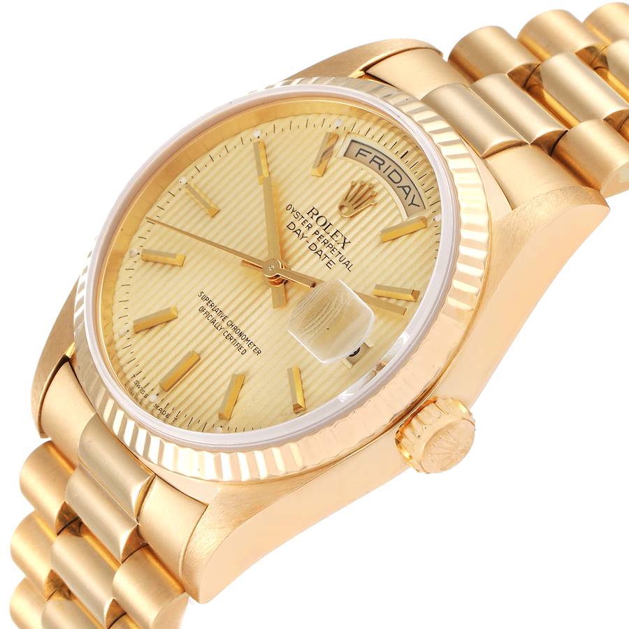 Rolex Champagne 18k Yellow Gold Day-Date President 18238 Men's Wristwatch 36 MM
Rolex Champagne 18k Yellow Gold Day-Date President 18238 Men's Wristwatch 36 MM