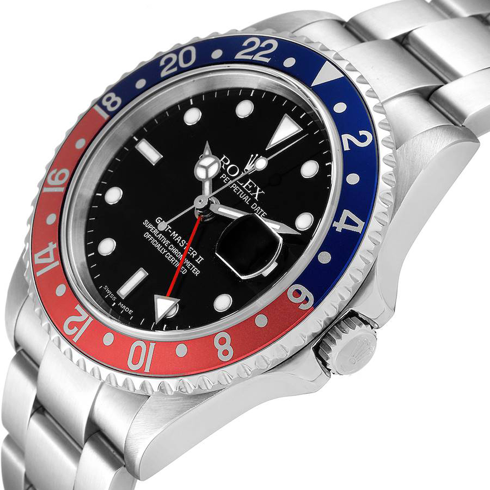 Rolex Black Stainless Steel GMT Master II Pepsi 16710 Men's Wristwatch 40 MM
Rolex Black Stainless Steel GMT Master II Pepsi 16710 Men's Wristwatch 40 MM