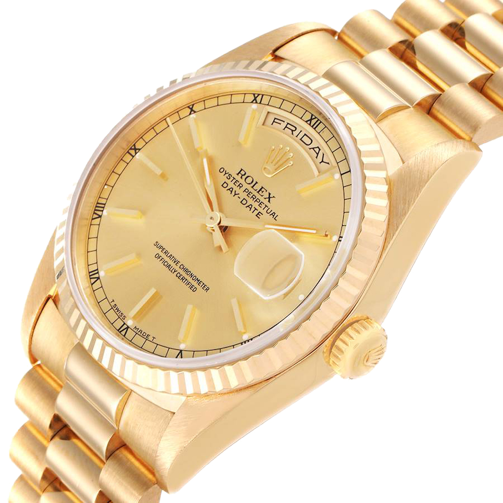 Rolex Champagne 18k Yellow Gold President Day-Date 18238 Men's Wristwatch 36 MM
Rolex Champagne 18k Yellow Gold President Day-Date 18238 Men's Wristwatch 36 MM